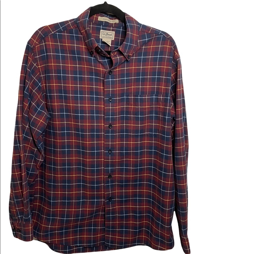 L.L. Bean Men’s Flannel Medium 100% Cotton Plaid Button-Down Traditional Fit